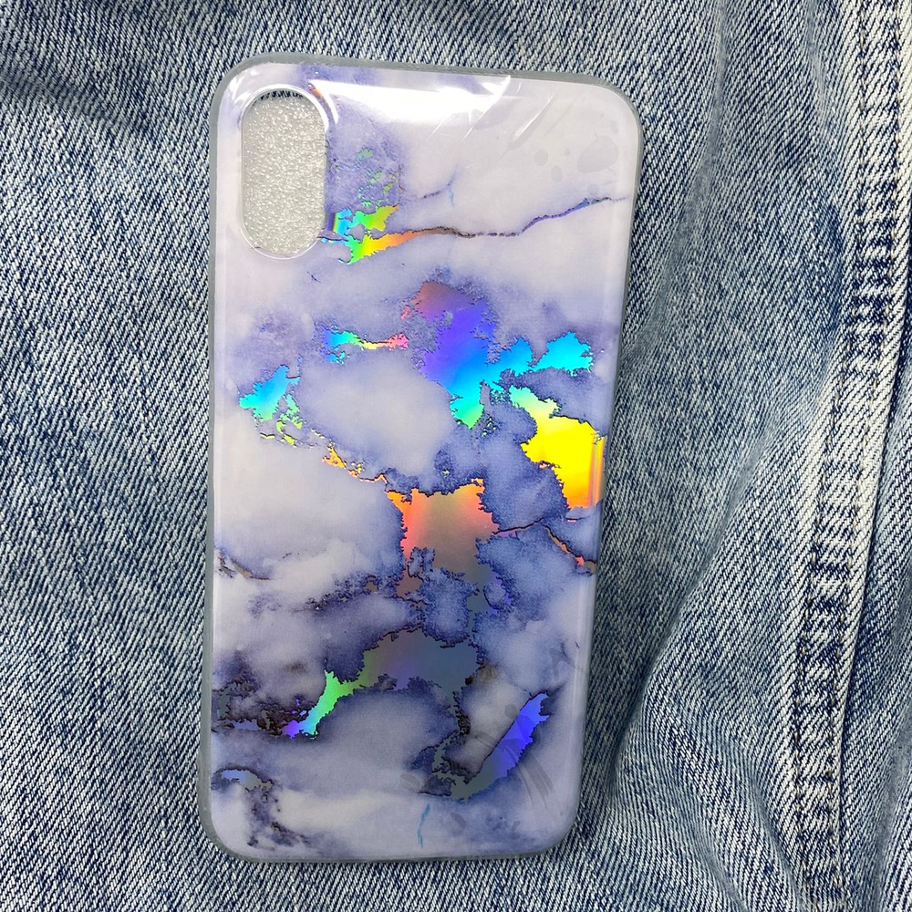 iPhone 7/8 Case Metallic Blue Marble Print Cover NEW